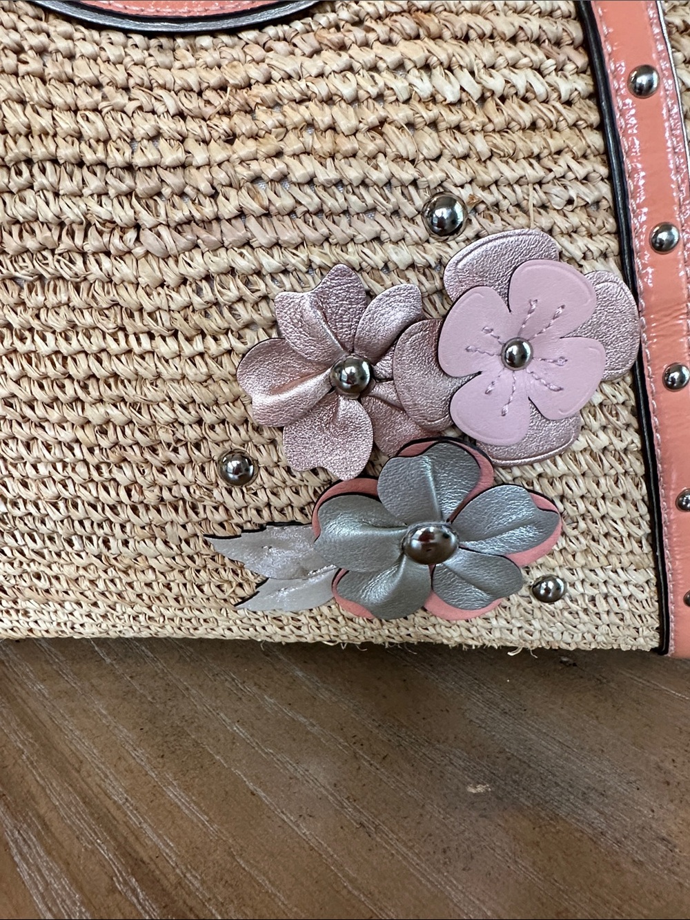 Coach Floral Embellished Straw Natalie Tote NWT - Picture 3 of 16